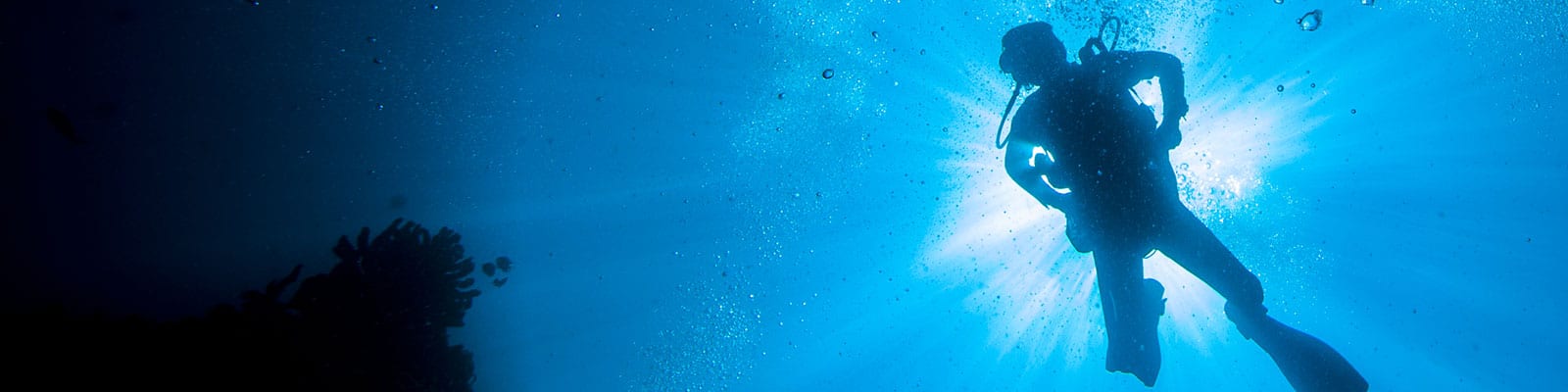 Scuba diver in sunburst silhouette